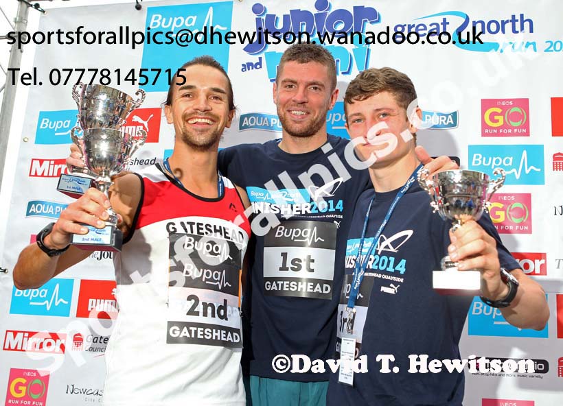 From left to right: 2nd Conrad Franks, winner Marc Fenwick and 3rd Matthew Ickinson in the BUPA Great North 5k. Photo: David T. Hewitson/Sports for All Pics